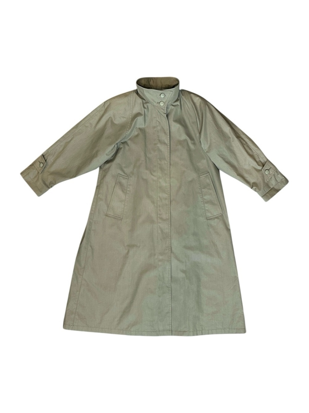Vintage London Fog Wamsutta Long Mockneck Trench Coat Khaki Green Women 4 Petite